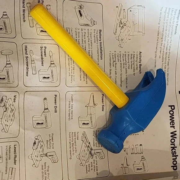 Vintage Fisher Price Power Workshop Tool Box Drill Caddy 1986 Toy With Box - Picture 11 of 11